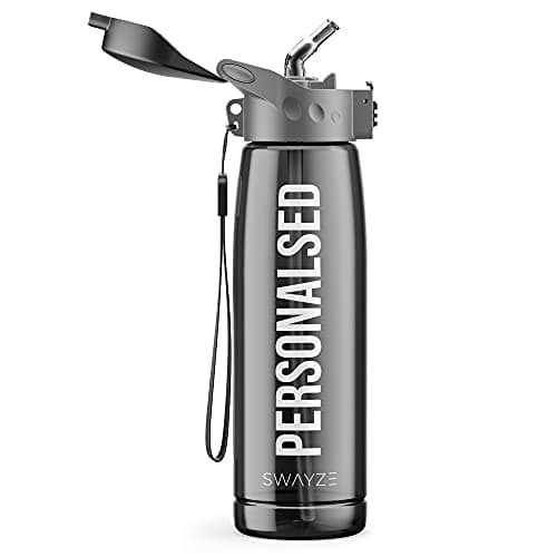 Swayze Personalised Water Bottle With Straw 660ml, School Water Bottles Boys Girls, Gym Bottle Bpa Free Cycling Sports Add Your Custom Text To Bottle (Black) — view 2
