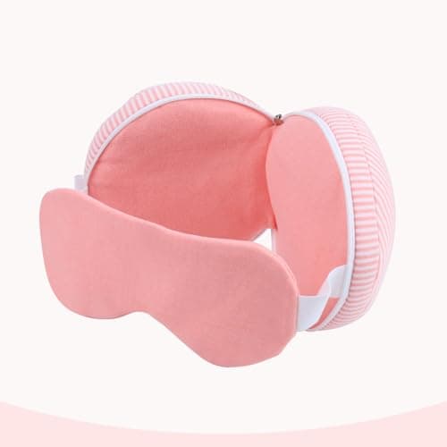 FACHOI Travel Pillow for Airplane, Travel Neck Pillows with Eye Mask, Round Plush Sleeping Pillows Travel Essential Flight Pillows for Sleeping Airplane F4-YZJZ — view 4