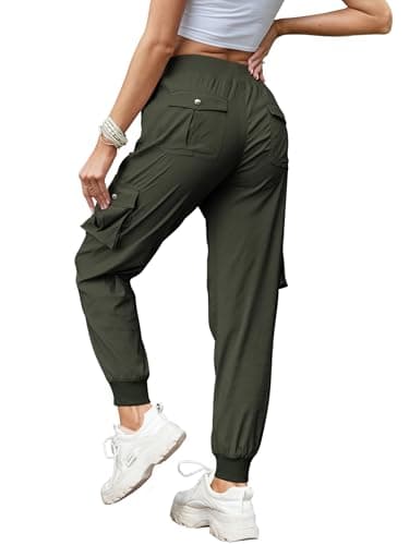 Hormtaer Women's Cargo Joggers Walking Trousers Lightweight Quick Dry Hiking Multi Pants Casual Outdoor Travel Gym Athletic Workout (B Army Green, XL) — view 2