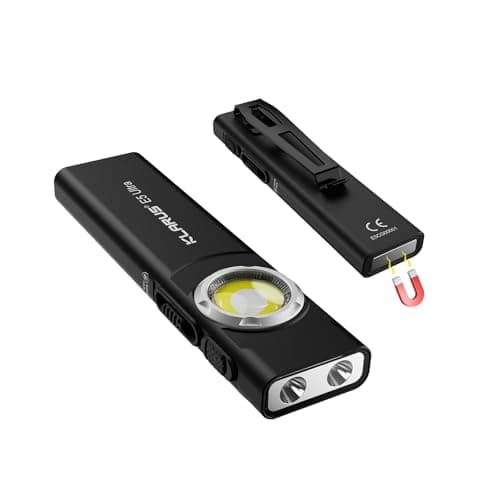 klarus E5 Ultra Torch, 850 Lumens EDC Flashligh Ultra-Thin Triple-Light Pocket Torch, USB Rechargeable with Magnetic Tail & Clip, Bright Work Light for Hiking Camping (Black)