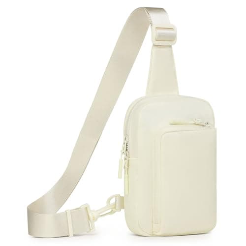 SUIKIHUM Mini Sling Bag for Men Women, Crossbody Fanny Packs Fits for 6.3" Phone, Reversible Nylon Chest Bag for Travel Running Hiking (Beige)