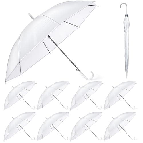 Hestya 8 Pack Clear Umbrellas for Wedding, 37.4 Inch, White