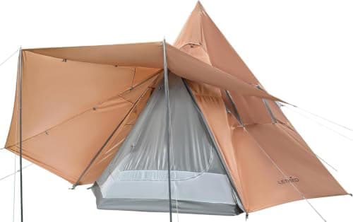 LETKIND 6 Person Camping Tent 12x12ft Teepee Tent Waterproof Professional Canvas Tent with Water-Resistant Material, Double Layer Design and Mesh Windows, Easy Setup for Adult Family Outdoor Camping