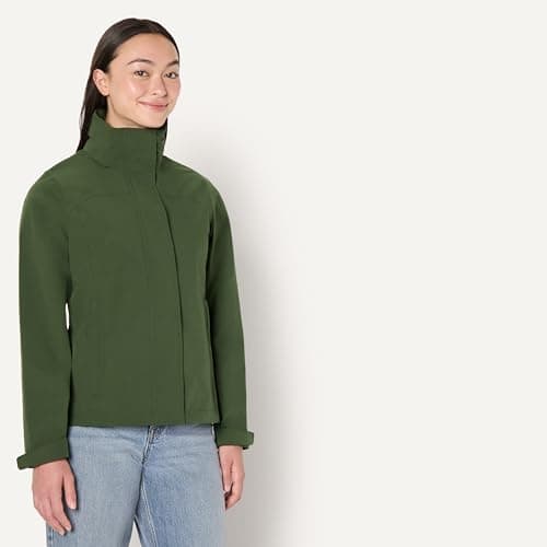 Amazon Essentials Women's Relaxed-Fit Packable Lightweight Waterproof Hooded Rain Jacket, Dark Green, L — view 2