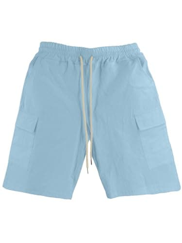 Men's Lightweight Linen Cargo Shorts with Multi-Pockets for Outdoor Hiking, Casual Loose Fit, Breathable Summer Shorts for Travel (Light Blue, S) — view 6