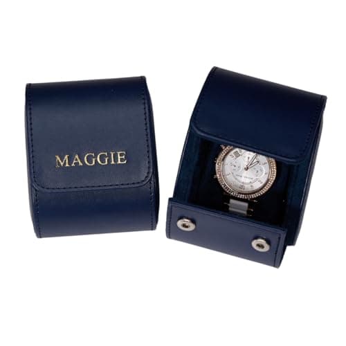 Personalised Single Watch Roll Travel Case, Blue PU Leather, 55mm Width, 8 x 10 x 7 cm — view 4