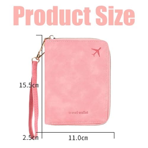 MUU RFID Blocking Travel Wallet Passport Holder, Pink PU Leather Document Organiser with Zipped Closure and Wrist Strap — view 4