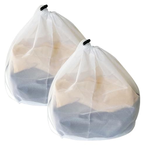 GZSYWZ 2 Pcs Mesh Laundry Bag with Drawstring Linen Portable Bags Washing Machine for Clothes,Bedding,Tablecloths,Curtains (30x40cm)