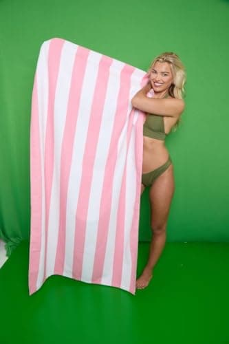 Extra Large Sand-Free Beach Towel – Lightweight, Compact & Absorbent Microfibre Travel Towel, Quick Dry & Fast Packing – Ideal for Camping, Holidays, Gym, Yoga & Sports (Cabana Stripe - Baby Pink) — view 2