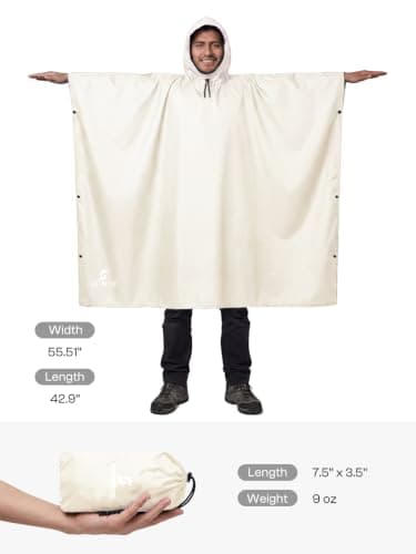 SaphiRose Hooded Rain Poncho Waterproof Raincoat Jacket for Men Women Adults, Cream, One Size — view 3