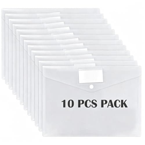 10 Pack A4 Wallet Files Clear Waterproof Files Folder with Labels and Snap Plastic Wallets File Bag Suitable for Home Office School and Travel Supplies (10)