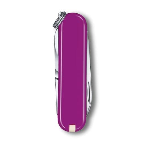 Victorinox Classic SD Mini Swiss Army Knife, Camping Pocket Knives, 7 Functions, Blade, Keyring, Magenta — view 3