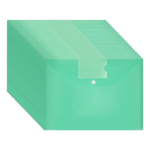 Plastic Folders A4-30 Pack A4 Plastic Folders for Documents Popper Wallets with Button Closure (Green)