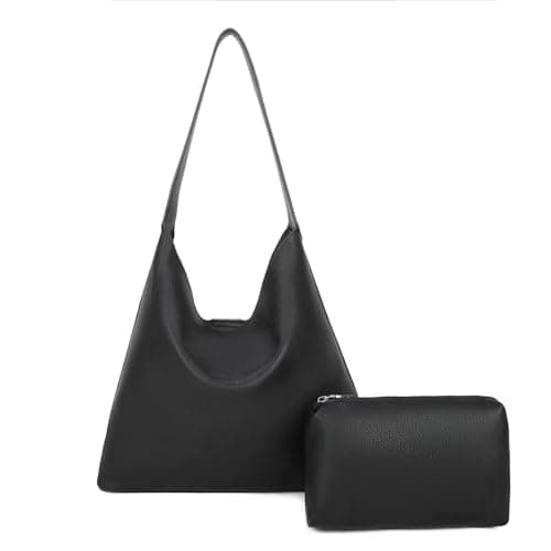 BotaBay Women's Hobo Bag Soft Vegan Leather Shoulder Bag, Large Slouchy Tote Handbag with Matching Pouch, Lightweight Everyday Underarm Bag for Work, Travel & Daily Use, Black