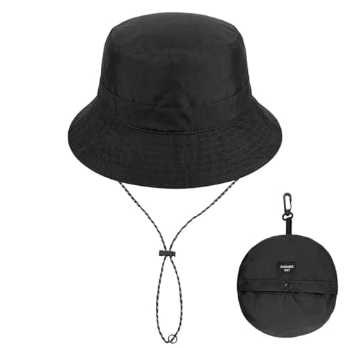 FACHOI Bucket Hat Women Men, Waterproof Sun Hat Foldable UV Protection Summer Hats Adjustable Chin Strap Quick Dry Boonie Hat Fishing Walking Hiking Camping Travel F4-ZDYFM(Black)