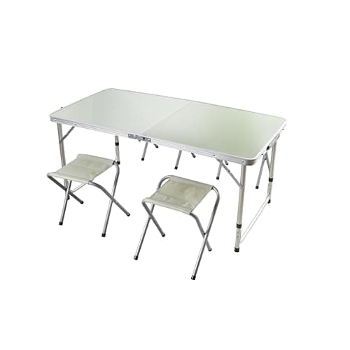 DANIEL JAMES Folding Camping Table and 4 Stool Set – Portable Picnic Table with Stools, Aluminium Frame & Carry Case – Foldable Outdoor Table for Camping, Garden, Beach & Festivals | 120x60cm