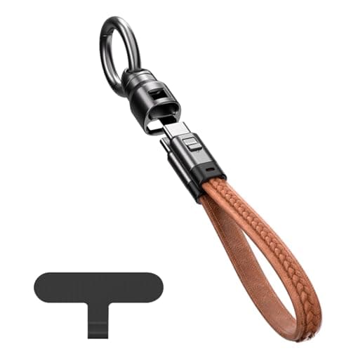 PD240W Keychain Fast Charging Cable 2-in-1 Portable USB C to C Cable for Travel and Outdoor Activities Microfiber Braided 22cm (Brown) — view 3