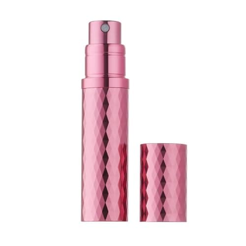 Aurdox Perfume Atomiser, Refillable & Travel Size Perfume Bottle with Bottom Pump, Leaking Proof, Luxurious Diamond Design, Mini Small Spray Bottles for Women and Men, 5ml (Rose Red)