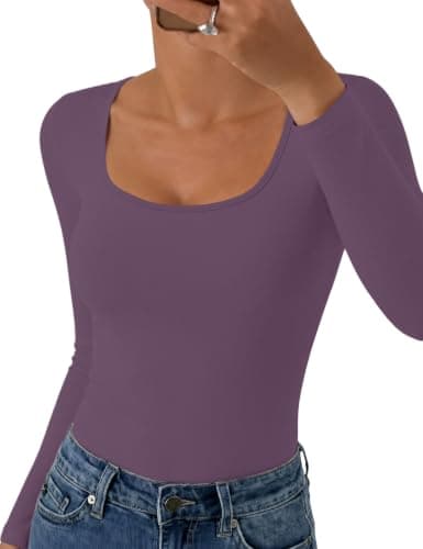 IWOLLENCE Thermal Tops Womens Scoop Neck Underlayer (Purple, M)