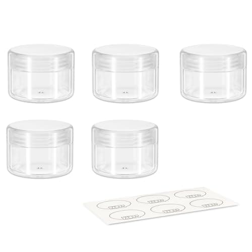 5 Gram Sample Pots, 5 Pcs Plastic Travel Pots for Toiletries, Mini Travel Containers with lids, Empty Cosmetic Containers for Face Creams, Samples, Make-Up