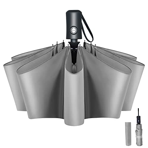 Vicloon Travel Umbrella, Folding Umbrella, 8 Ribs Compact Windproof Umbrella, Auto Open/Close, Sturdy Reinforced Canopy Automatic Portable Umbrella for Men&Women (Grey) — view 2