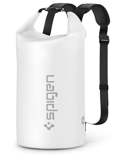 Spigen [30L [IPX5] Aqua Shield Waterproof Bag Dry Bag Backpack for Hiking, Extra Inner Pocket, Large Dry Sack, Swimming Kayaking Paddle Boarding, Robust & Anti-Scratch, Hiking Gear - Snow White