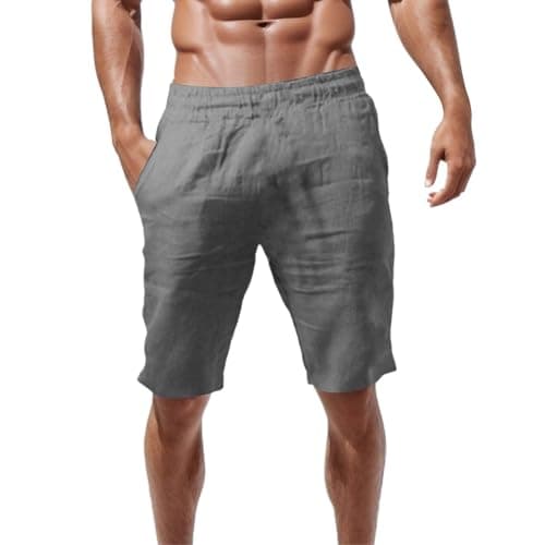 NNGOTD Gym Shorts for Men, Athletic Sports Quick Dry Breathable Workout Training Running Shorts with Pockets Cotton Trouser Slacks Casual Non Pleated Draw Cord Workwear Bottoms Loungewear (Grey,M)