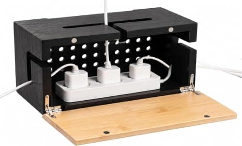 Cable Organiser Box Bamboo 24.5x13x11cm, Black, Wall Fixings Included — view 5