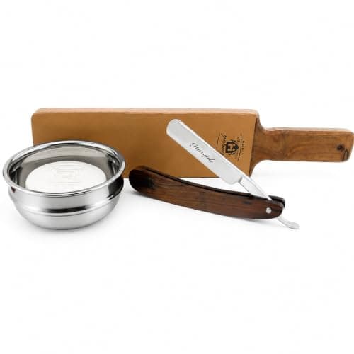 Haryali London, 6Pcs Wooden Straight Razor Shaving Kit for Men – Complete Wet Shaving Set with Leather Strop, Shaving Brush, Shaving Soap, Shaving Bowl & Honing Paste – Mens Grooming Gift Set — view 2