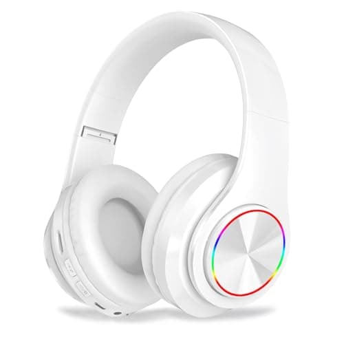 ZZOSRDR Bluetooth Headphones Over Ear, Foldable Lightweight Wireless Headset, Wireless Headphones with Built-in Mic, FM, SD/TF for Online Class, Office, PC, Phone (White)