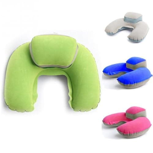 ERINGOGO U Shaped Inflatable Head Neck Cushion for Travel Outdoor Use Green — view 3