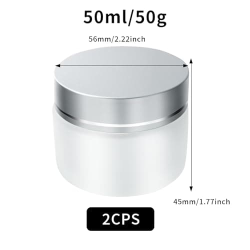XNJIHWA 2Pcs Empty Cosmetic Containers Jars 50ml/50g,Transparent Refillable Frosted Cosmetic Glass Jars with Screw Silver Lids and White Inner Liners for Face Cream Lotion — view 2