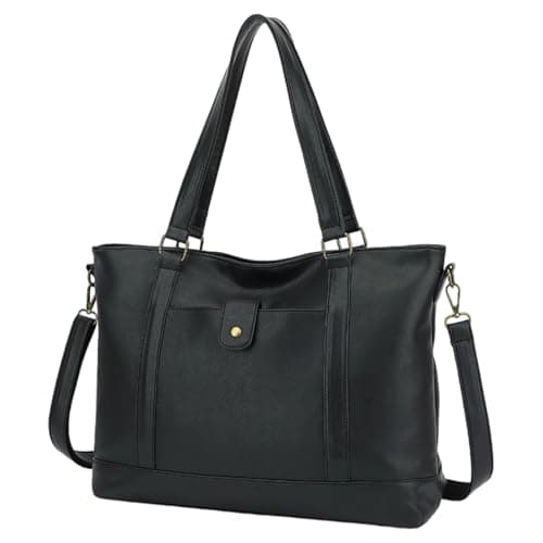 Aileese Laptop Tote Bag for Women 15 Inch Waterproof Leather Computer Briefcase Retro Large Capacity Handbag Work Shoulder Bag Crossbody Purse Black