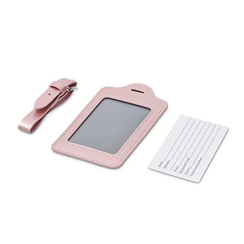 kwmobile Luggage Tags - 2X Synthetic Leather Name Address Cards for Travel Luggage, Suitcases - Rose Gold — view 3