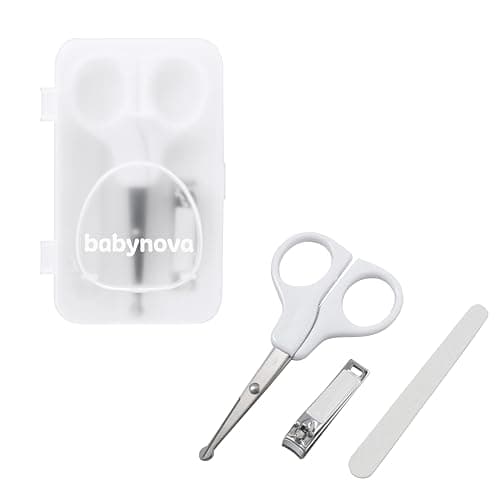 babynova Manicure Set for Babies – Safe Baby Nail Care Kit with Rounded Tip Scissors, Nail Clippers & File – Hygienic Storage Box for Travel & Daily Use – BPA Free