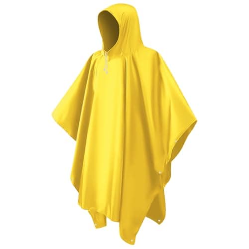CHGANG Waterproof Poncho Adult, Reusable Rain Poncho Lightweight Waterproof Raincoat Emergency with Hood for Outdoor Hiking Camping Cycling Traveling (Yellow)