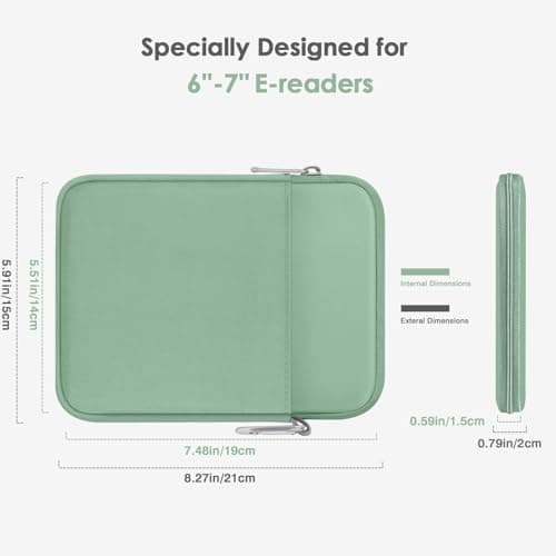 MoKo Padded Ereader Sleeve Case for 6-7 inch Tablet Sleeve Bag Protective Cover Pouch with a Carabiner, Compatible with 7" eReader Colorsoft Signature Edition/Paperwhite 12th Gen. 2024, Dark Green — view 2