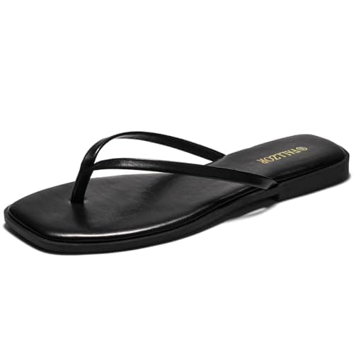 Flip Flops Women Square Toe Leather Thong Sandals Ladies Summer Slides — view 5