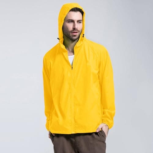 Winter Jacket Men's Jacket Blouson Jacket Men's Rain Jacket for Four Seasons Plain Packable Lightweight Windproof with Rainwear for Outdoor Travel Hiking Cycling, yellow, L — view 3
