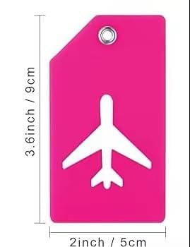 PVC Silicone Luggage Tags Holiday Suitcase Labels Travel Bag Plane Design Color with Name ID Card Suitable for Suitcase, Backpacks, Bags, Handbags. Travel Accessories Essentials (2 Pack Dark Pink) — view 3