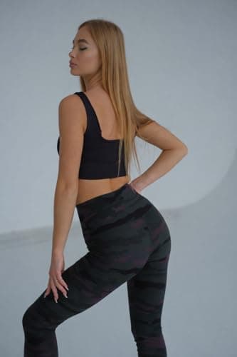 High Waist Womens Leggings - 4 Way Stretch Yoga Pants Workout Leggings - Ankle Length Jeggings for Women(S-M, Black Camouflage) — view 4