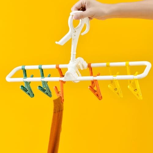 trrcylp Clothes Drying Racks 2 Pack Collapsible Portable Underwear Hangers with 24 Clips Socks 360° Rotatable Hook for Drying Towels Bras Clothes Gloves Plastic White — view 6