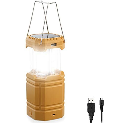 LED Camping Lantern for Emergency, Ultra Bright Outdoor Solar Flashlight with 35 Hours Play Time, Hand Crank Collapsible LED Tent Light, Portable USB Charger Yellow
