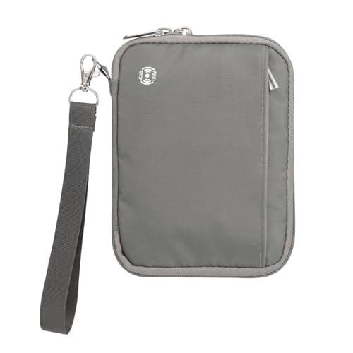 WALNEW Passport Holder Travel Wallet Family for 4, RFID Blocking Travel Document Organiser Pouch for Women Men, Zipper Card Case Cover with Wrist Strap, Gray