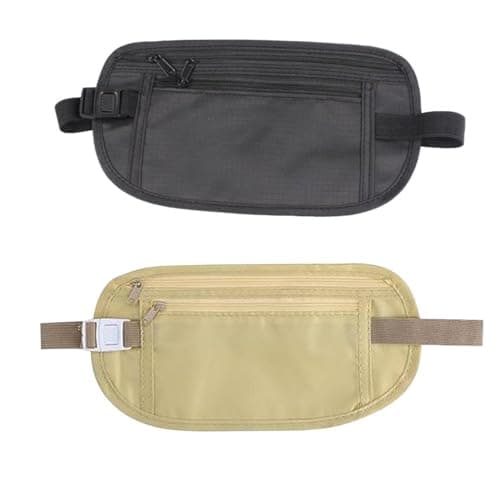 2 Pcs Money Belts Bag for Travel Hidden, Anti-Theft Waterproof Pouch - Secure, Comfortable, and Stylish, Adjustable Elastic Concealed Money Belt for Women Men Running Dog Walking
