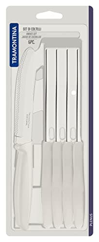 Tramontina Kitchen Knives Set of 6, Serrated Fruit Tomato Cooking Knife, Vegetable Chopper Peeler, Stainless Steel, Multipurpose, Rounded Tip, White, 23498355 — view 5