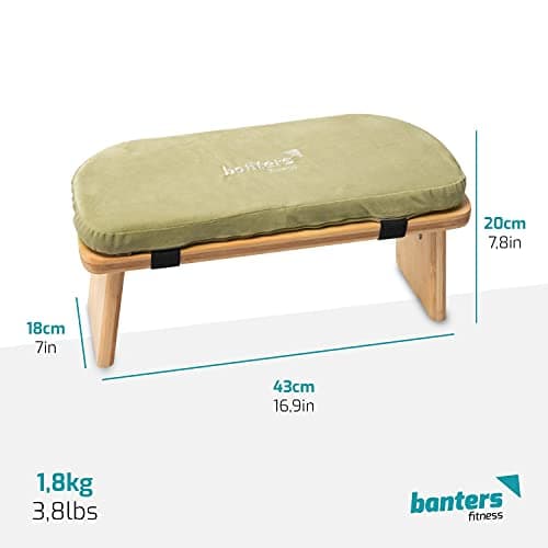 banters Meditation Bench Foldable - Made of solid Bamboo - Portable Kneeling stool with Cushion, Light Green — view 2