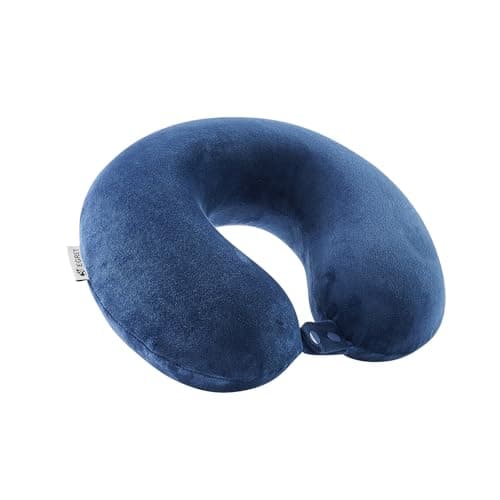 Egret Memory Foam Travel Neck Pillow, 360° Head, Neck & Chin Support, 2-Level Adjustable Neck Pillow for Travel with Removable Washable Cover, for Long Flights (Navy Blue