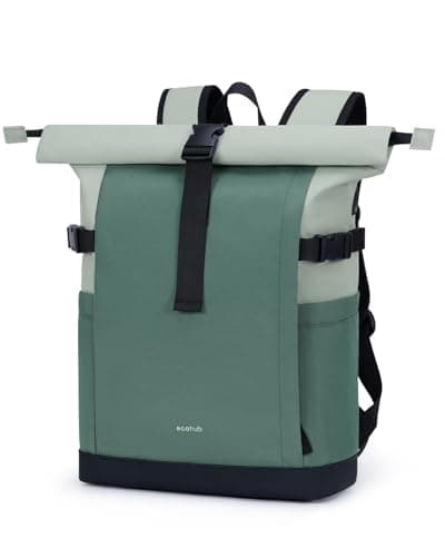 ECOHUB Women's Laptop Backpack, Rolltop Fashion Color Block Rucksack