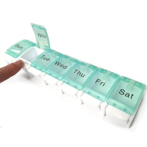 7 Day Pill Box Set of 2 Organiser Medicine Storage Box Tablet Organiser Dispenser Weekly Storage Pill Case 1 Times A Day Easy Open Push Button Ideal For Medical Supplies Tablets, Vitamins And Capsules — view 4